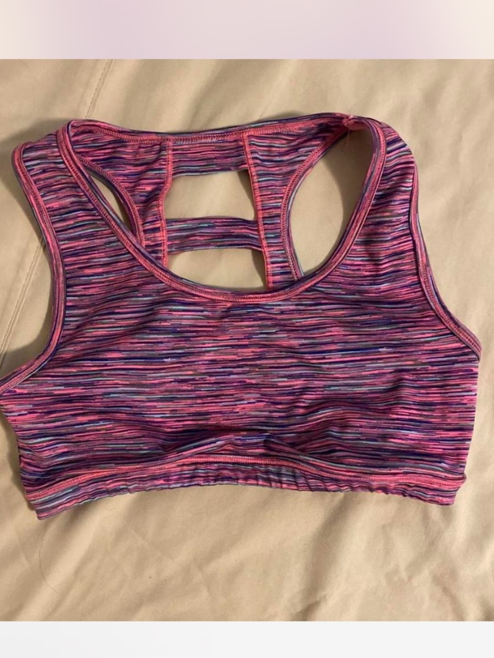 Girls' Pink Multi-Stripe Racerback Sports Bra